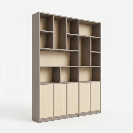 Scandinavian Lundia Libre wall cabinet in stone grey and clear varnished, perspectief