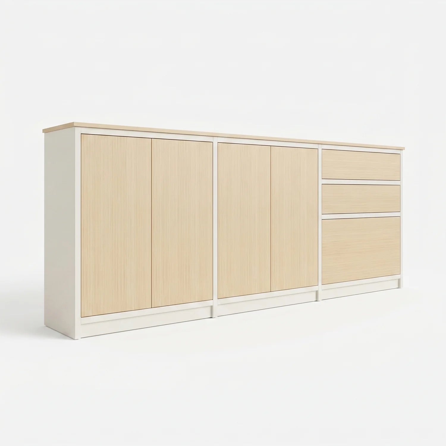 Scandinavian Lundia Libre sideboard in white and clear varnished, perspectief