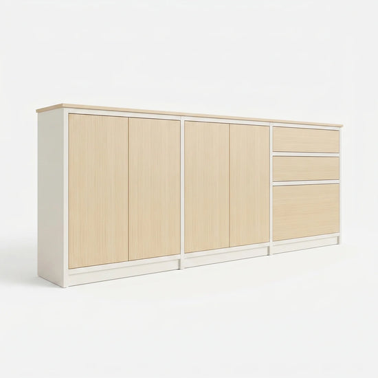Scandinavian Lundia Libre sideboard in white and clear varnished, perspectief