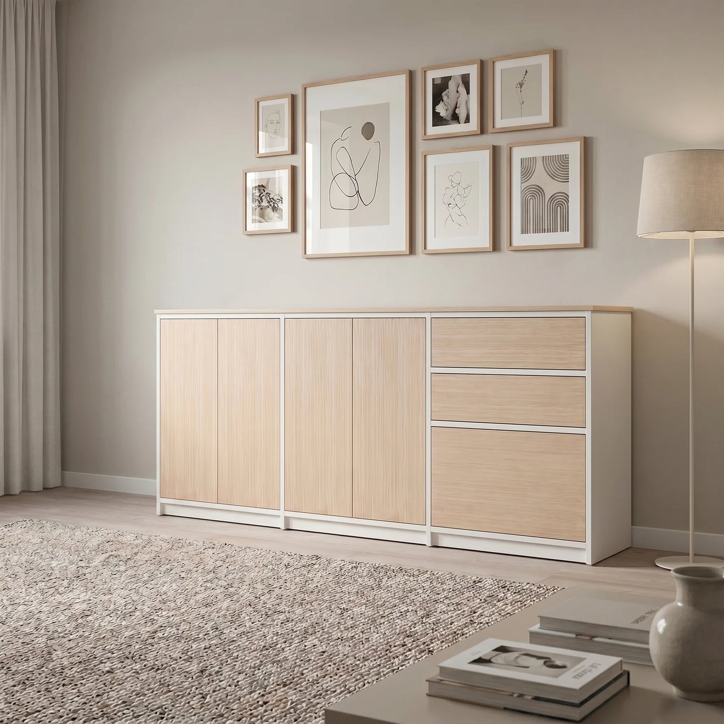 Scandinavian Lundia Libre sideboard in white and clear varnished, sfeerbeeld vooraanzicht