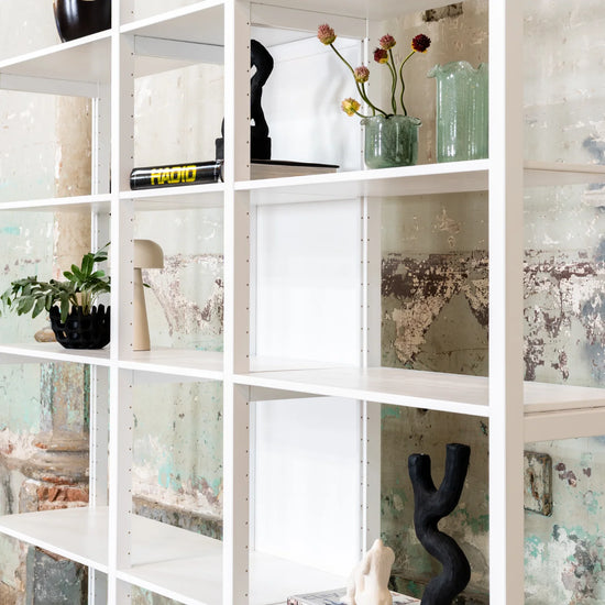 Wall cabinet | Lundia Original | Signal white solid wood with vases and plants, side view